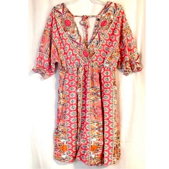 NWT Womens Boho Tribal Scarf Print Dress Large - Picture 4 of 8